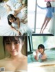 A collage of photos of a woman in a bathtub.